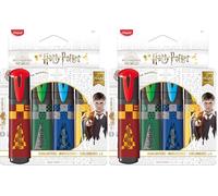 Maped - Pack de Subrayadores - Colección de Harry Potter - 4 Subrayadores con Diseño Lúdico - Amarillo, Rojo, Azul y Verde - Punta Biselada - Tapón a Presión - Ideal para Apuntes, 740701