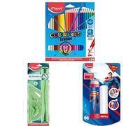 Maped Pack Escolar Resistente: Lápices de Colores Strong (24 Uds) + Maxi Kit Reglas Irrompible (4 Piezas) + Goma Retráctil Superman