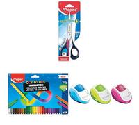 Maped Pack Escolar Zurdos y Dibujo: Tijeras Sensoft 3D (16 cm) + Lápices Color'Peps Infinity (24 Uds) + Sacapuntas con Depósito