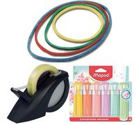 Maped Pack Oficina Profesional: Dispensador de Cinta Expert Compact Pro + Gomas Elásticas (50g) + 6 Subrayadores Pastel