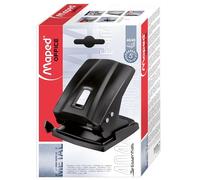 Maped - Perforadora de Papel - Essentials Metal 40/45 Hojas con 2 Agujeros - Agujereador de Papel con Regleta Multi Formatos - Tapa para Vaciar Confetis - Color Negro