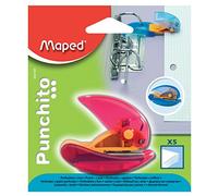 Maped - Perforadora de Papel - Punchito Compacta con 1 Agujero - Agujereador de Papel - Guía que se Posiciona entre las Anillas - Botón para Mantener el Cierre - 3 Diseños Diferentes