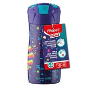 Maped Picnik - Botella infantil con sistema de pipeta - impermeable, apertura fácil con botón - Cuerpo de acero inoxidable - Pixel Party - 430 ml