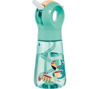 Maped Picnik - Botella Infantil Ecozen de 350 ml, Diseño Tucán Verde Neón, Botella de Material Biofuente con Paja Integrada, Apertura Fácil y Mango de Transporte, Antifugas