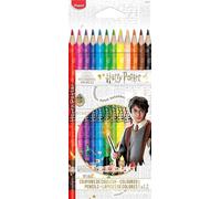 Maped - Pinturas de Madera - Colección Harry Potter - 12 Pinturas de Colores Decoradas con Diseño Lúdico - Minas Resistentes - Agarre Ergonómico - Fáciles de Afilar