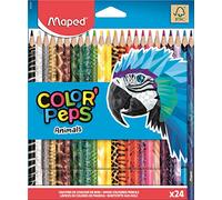 Maped - Pinturas de Madera - Lápices de Colores Animals - 24 Pinturas con Estampados de Animales - Presentación en Caja de Cartón.