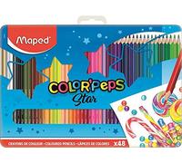 Maped - Pinturas de Madera - Lápices de Colores Caja Metálica - 48 Pinturas de Colores - Diseño Lúdico - Caja Resistente para Guardar los Lápices de Madera
