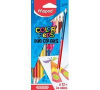 Maped - Pinturas de Madera - Lápices de Colores Duo - 12 Pinturas con Doble Punta - 24 Colores Diferentes - Mina Blanda y Resistente - Incluye 1 Lápiz de Oro y Plata