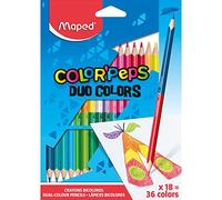 Maped - Pinturas de Madera - Lápices de Colores Duo - 18 Pinturas con Doble Punta - 36 Colores Diferentes - Mina Blanda y Resistente - Incluye 1 Lápiz de Oro y Plata