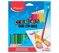 Maped - Pinturas de Madera - Lápices de Colores Duo - 24 Pinturas con Doble Punta - 48 Colores Diferentes - Mina Blanda y Resistente - Incluye 1 Lápiz de Oro y Plata