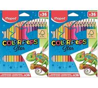 Maped - Pinturas de Madera - Lápices de Colores Estuche - 36 Pinturas con Presentación en Caja de Cartón - Colores Vibrantes - Acabado (Paquete de 2)