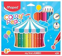 Maped - Lápices de colores Jumbo - 24 - Mina blanda y resistente - Empuñadura gruesa - Caja cartón