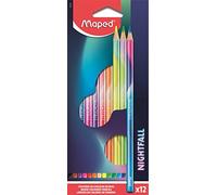 Maped Lápices de colores Nightfall – 12 unidades, metalizado, mina suave, agarre ergonómico