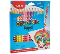 Maped - Pinturas de Madera - Lápices de Colores Oops - 24 Pinturas Borrables - Incluyen Goma en la Parte Trasera - Diseño Ergonómico - Diámetro de Mina Estándar