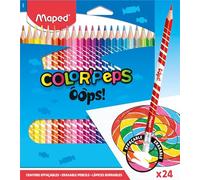 Maped - Pinturas de Madera - Lápices de Colores Oops - 24 Pinturas Borrables - Incluyen Goma en la Parte Trasera - Diseño Ergonómico - Diámetro de Mina Estándar