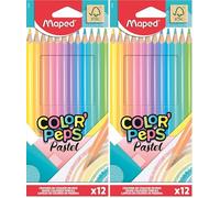 Maped - Pinturas de Madera - Lápices de Colores Pastel - 12 Pinturas con Tonos Suaves y Brillantes - Presentación en Caja de Cartón (Paquete de 2)