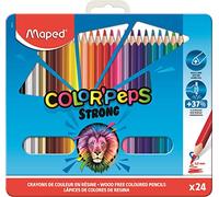 Maped - Pinturas de Madera - Lápices de Colores Strong - 24 Pinturas con Presentación en Caja Metálica - Diseño Lúdico - Mina Resistente - Dimensiones Compactas