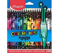 Maped - Pinturas de Madera - Lápices Monster de Colores - 12 Pinturas de Colores Decoradas con Diseño Lúdico - Minas Blandas y Ultra Resistentes - Agarre Ergonómico - Fáciles de Afilar