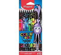 Maped - Pinturas de Madera - Lápices Monster de Colores - 24 Pinturas de Colores Decoradas con Diseño Lúdico - Minas Blandas y Ultra Resistentes - Agarre Ergonómico - Fáciles de Afilar