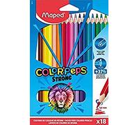 Maped - Pinturas de Madera - Lápices Strong de Colores - Pack de 18 Pinturas de Colores - Minas Ultra Resistentes - Agarre Ergonómico - Fáciles de Afilar