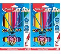 Maped - Pinturas de Madera - Lápices Strong de Colores - Pack de 18 Pinturas de Colores - Minas Ultra Resistentes - Agarre Ergonómico - Fáciles de Afilar (Paquete de 2)