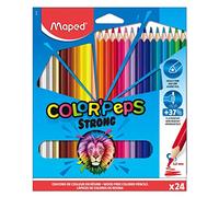 Maped - Pinturas de Madera - Lápices Strong de Colores - Pack de 24 Pinturas de Colores - Minas Ultra Resistentes - Agarre Ergonómico - Fáciles de Afilar