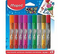 Maped Purpurina para Manualidades Infantiles, Set de 9 Tubos de Pegamento con Alta Densidad de Purpurina, Precisión y Fluidez para Decorar, Tubos de 10,5 ml