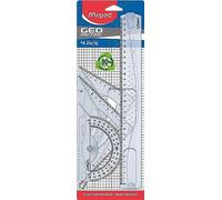 Maped - Reglas Escolares - Geometric - Maxi Kit de 4 Piezas - 1 Regla de 30 cm, 1 Cartabón Escolar de 45, 1 Escuadra de 45° y 1 Transportador de 180° - Diseño Transparente con Graduaciones Impresas