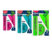 Maped - Reglas Escolares - Twist'n Flex Decor - Mini Kit de 3 Piezas - 1 Regla de 15 cm, 1 Cartabón de 60° y 1 Transportador de Ángulos 180° - Material Flexible e Irrompible - Diseño Lúdico