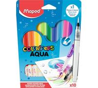 Maped Rotuladores Acuarelables Aqua COLORPEPS - Set de 10 unidades + Pincel, Estuche de Cartón - Creatividad Sin Fin