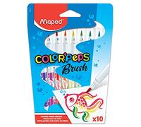 Maped Rotuladores de Colores para Niños, Color'Peps Brush, 10 Rotuladores con Punta de Pincel, Tinta Lavable y de Secado Rápido, Ideal para Caligrafía e Ilustraciones