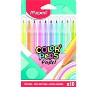 Maped Rotuladores de Colores para Niños, Color'Peps Pastel, 10 Rotuladores Lavables con Punta Media, Tinta de Secado Rápido, Tonos Suaves y Vibrantes para Dibujar y Colorear