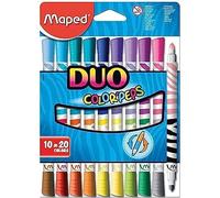 Maped - Rotuladores de Colores para Niños - Color's Peps Duo Colors - 10 Rotuladores con Doble Punta Media - Tinta Ultra Lavable - 2 Colores por Rotulador - Variedad de 20 Colores