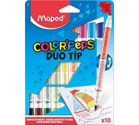 Maped - Rotuladores de Colores para Niños - Color's Peps Duo Tip - 10 Rotuladores con Doble Punta - Tinta Ultra Lavable - Punta Fina y Gorda en el Mismo Color - Variedad de 10 Colores