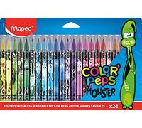 Maped - Rotuladores de Colores para Niños - Color's Peps Monster - 24 Rotuladores de Punta Media - Decorados con Dibujos - TInta Lavable - Variedad de Colores Vibrantes