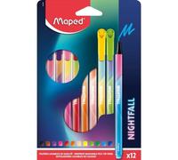 Maped Rotuladores de colores para niños Nightfall – 12 punta media, tinta lavable, agarre triangular