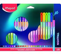 MAPED - Rotuladores de Colores para Niños - Nightfall - 24 Rotuladores de Punta Media - Gran Precisión - Tinta Lavable - Agarre Triangular para Mayor Comodidad - Larga Duración
