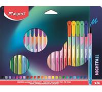 MAPED - Rotuladores de Colores para Niños - Nightfall - 24 Rotuladores de Punta Media - Gran Precisión - Tinta Lavable - Agarre Triangular para Mayor Comodidad - Larga Duración