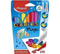 Maped - Rotuladores para Niños - Color's Peps Magic - 10 Rotuladores de Punta Media - Incluye 2 Reveladores - Tinta Cambia de Color - Variedad de Colores