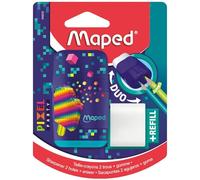 Maped Sacapuntas Duo Pixel Party - 2 en 1, 2 agujeros, goma sin PVC ni ftalatos y recambio