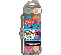 Maped - Set de Manualidades para Niños - Estuche Acuarelas en Pastillas - Paleta de 12 Acuarelas - Diluir con Agua para Crear Efectos - Caja de Plástico con Tapa - Pincel Sintético Incluido