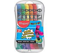 Maped, Set de Manualidades para Niños, Pintura Témpera Tubos, 12 Unidades de, Ideal para Diluir con Agua para Lograr Efectos, Tapón de Rosca, 12 ml