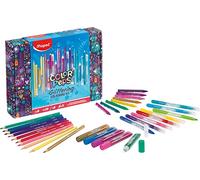 Maped - Set de Pinturas - Kit de Coloreado Brillante - Estuche con Purpurina - Incluye 10 Lápices de Colores de Resina, 8 Rotuladores de Purpurina, 8 Ceras de Colores y 5 Tubos de Purpurina