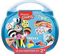 Maped - Set Pintura para Niños - Kit Mis Primeras Creaciones - Apto a Partir de 2 Años - Incluye 6 Pinturas, 100 Pegatinas, 1 Cartel de Circo y 1 Payaso de Cartón para Pintar - Maletín Reutilizable