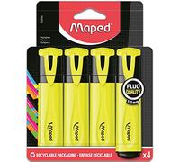 Maped - Subrayadores Fluo'Peps Classic - Subrayadores de larga duración para uso escolar y profesional - Pack de cartón de 4 resaltadores amarillo neón