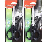 Maped - Tijeras de Oficina - Advanced Green Simétrica 17 cm - Tijeras Negras - Hojas y Remaches de Acero Inoxidable - Anillas Ergonómicas - Punta Afilada (Paquete de 2)