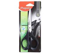 Maped - Tijeras de Oficina - Advanced Green Simétrica 17 cm - Tijeras Negras - Hojas y Remaches de Acero Inoxidable - Anillas Ergonómicas - Punta Afilada