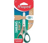 Maped - Tijeras Escolares - Colección Smiling Planet - Tijeras Infantiles de 12 cm - Anillas Ergonómicas para un Agarre Seguro - Puntas Redondeadas - Fabricadas con Fibra de Madera