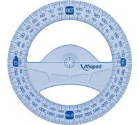 Maped Transportador de Ángulos 360°, Regla Circular 12 cm Diseño Transparente con Graduaciones Precisas, Empuñadura Ergonómica y Centro Indicador, Ideal para Geometría y Material Escolar