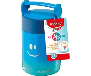 MAPED - Tupper Porta Alimentos Cilíndrico - Colección Concept Infantil - Capacidad para 350 ml - Color Azul - Función Isotérmica - Asa Incorporada en la Tapa - Apto para Lavavajillas